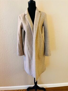 Zara Neutral Taupe Long Wool-Blend Coat